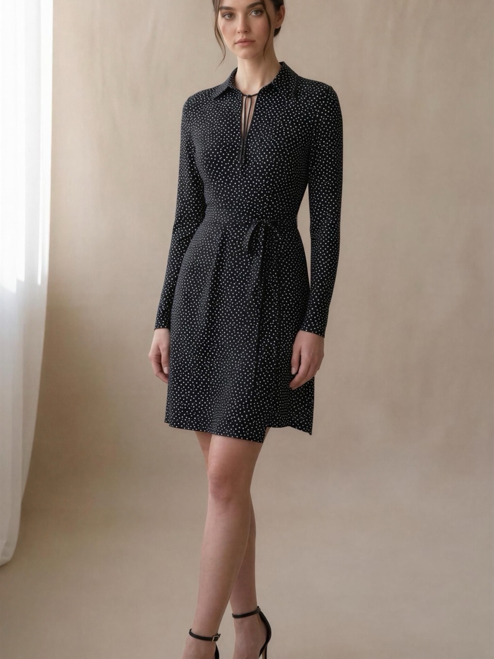 Dockers Women's Regular Fit Shift Midi Dress Black Spotted Size XS NWT
